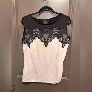 Worthington Black and White Lace Yoke Sleeveless Camisole